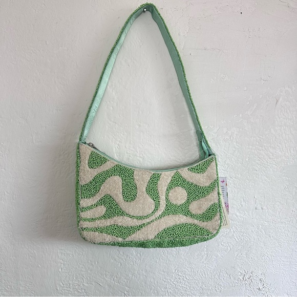 Made in India Beaded Shoulder Bag in White and Lime Green - Picture 10 of 10